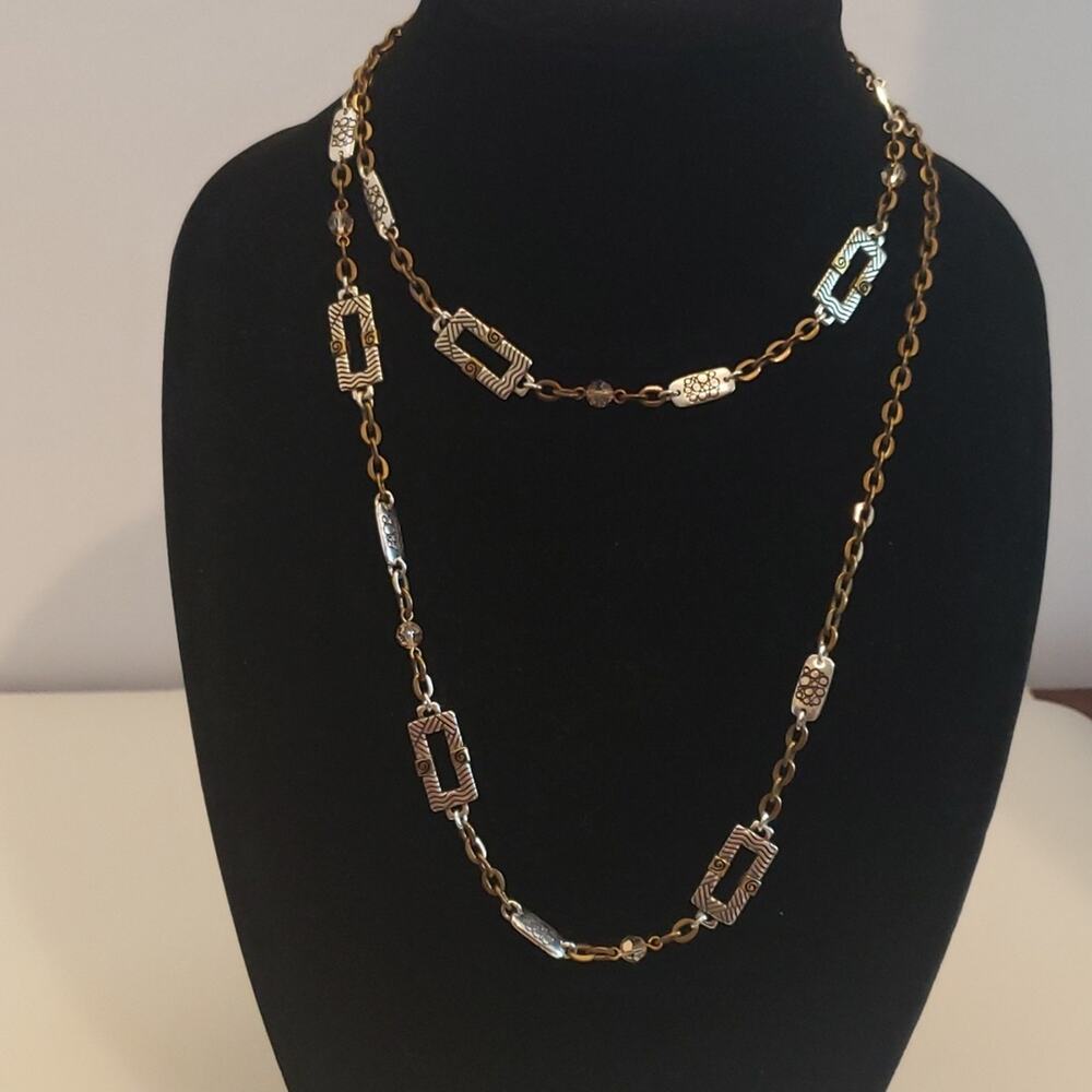 BRIGHTON Acoma long brass silver tone necklace 21 inche